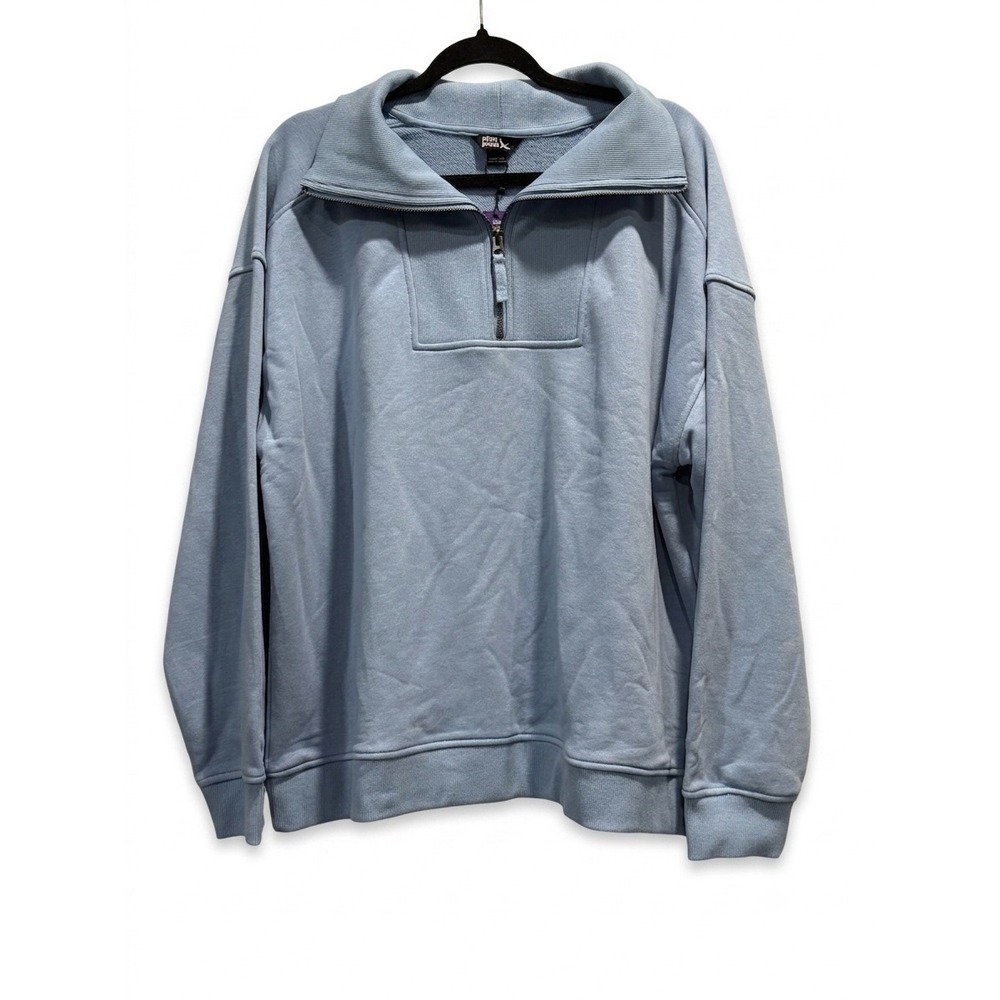 Eddie Bauer‎ Womens XXL Light Blue Quarter Zip Pullover French Terry Sweatshirt